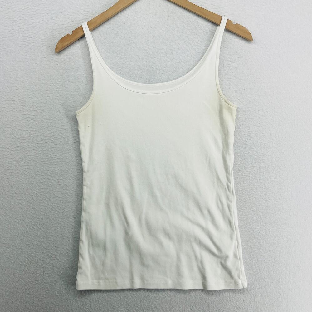 EILEEN FISHER Tank Top M Ribbed Jersey Organic Cotton Cami Slim Off White